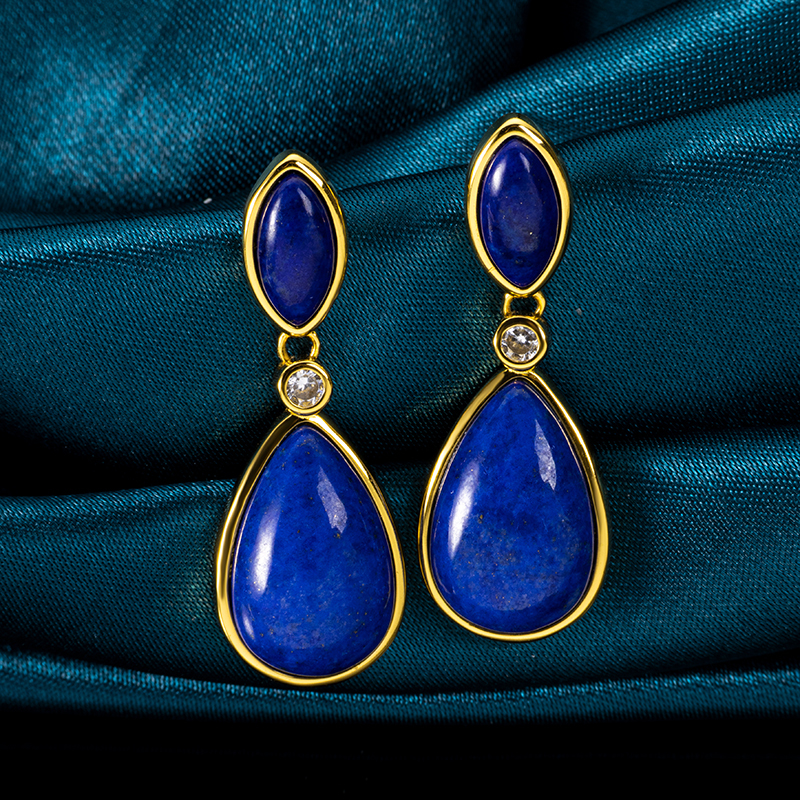 Luxury Natural Lapis Lazuli Drop Earrings Elegant