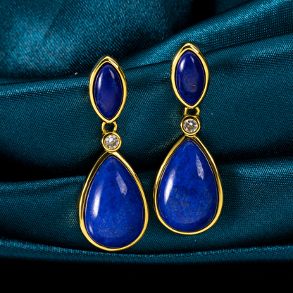 Luxury Natural Lapis Lazuli Drop Earrings Elegant