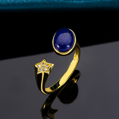 Bohemian Lapis Lazuli Moon & Stars Ring