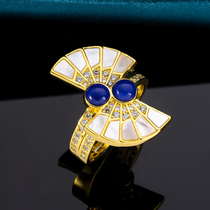 Bohemian Scalloped Ring Lapis & Pearl