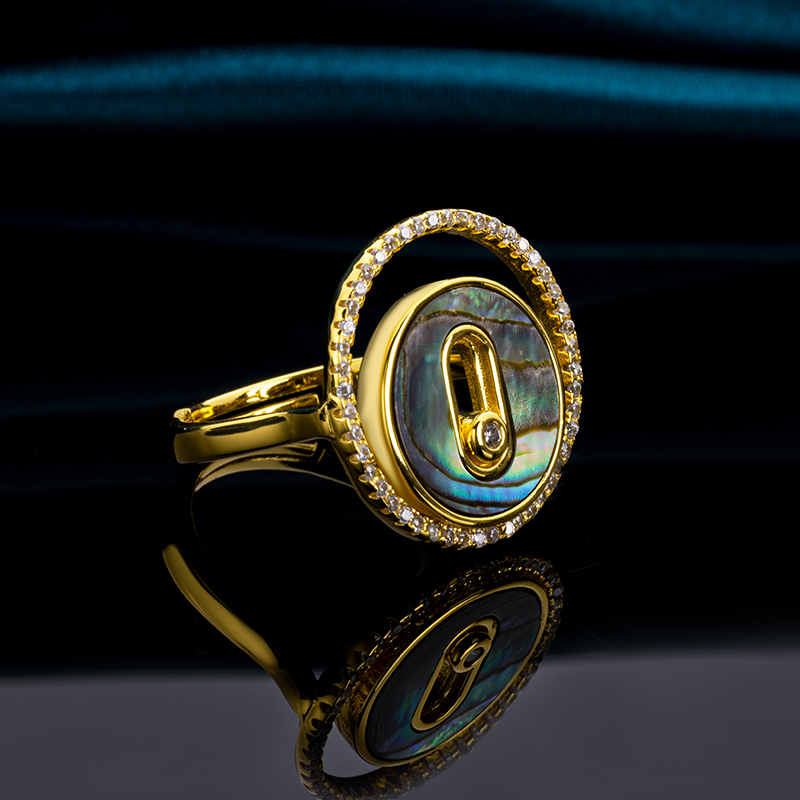 Natural Abalone Shell Round Unique Ring