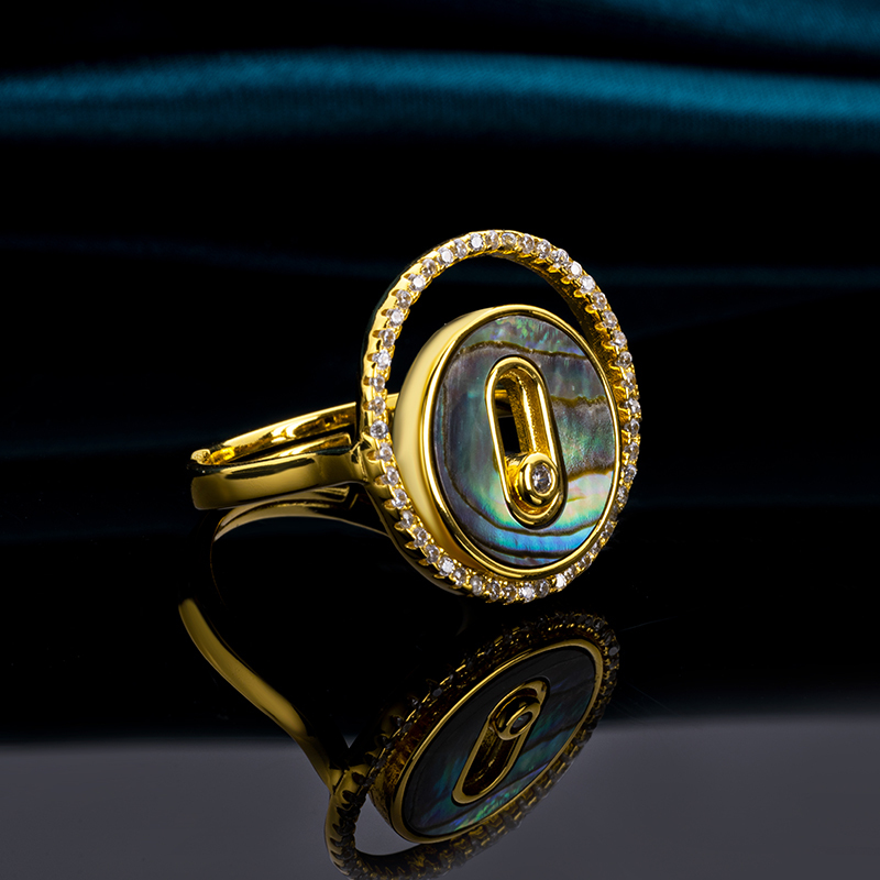 Natural Abalone Shell Round Unique Ring