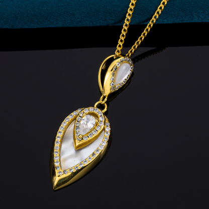Antique Style White MOP Teardrop Pendant Necklace