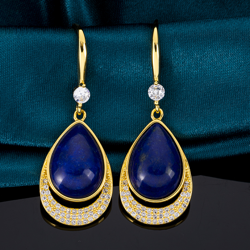 Natural Lapis Teardrop Drenched in Diamonds