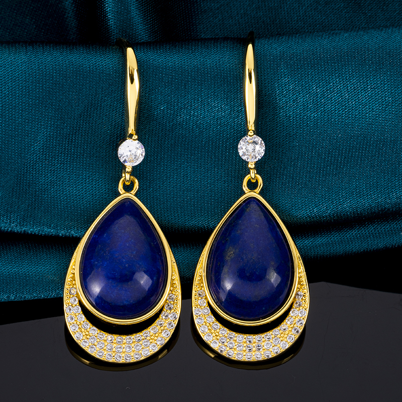 Natural Lapis Teardrop Drenched in Diamonds