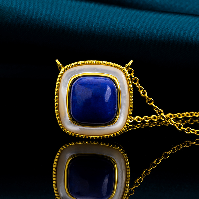 Lapis Lazuli Sugar Cube Pendant Necklace