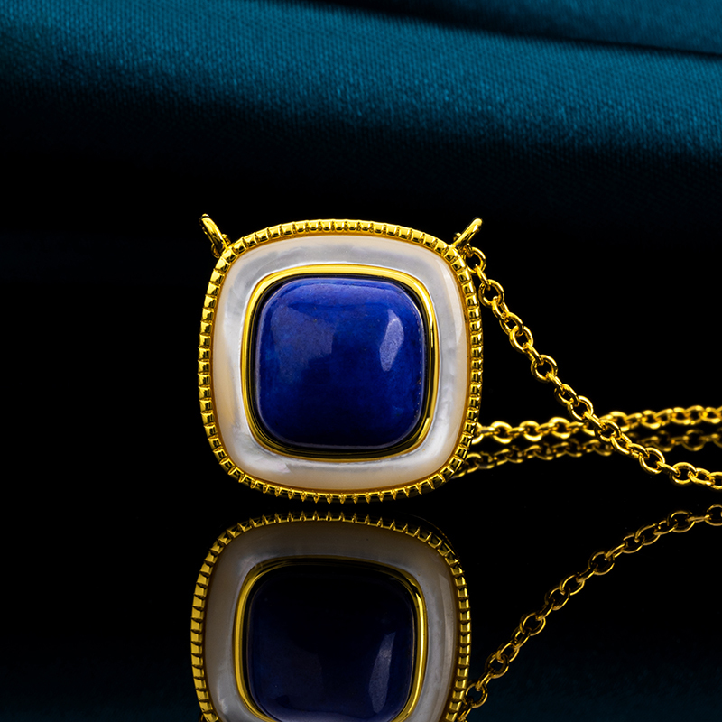 Lapis Lazuli Sugar Cube Pendant Necklace