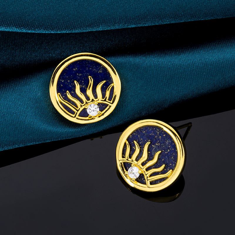 Sun Burst Lapis Stud Earrings