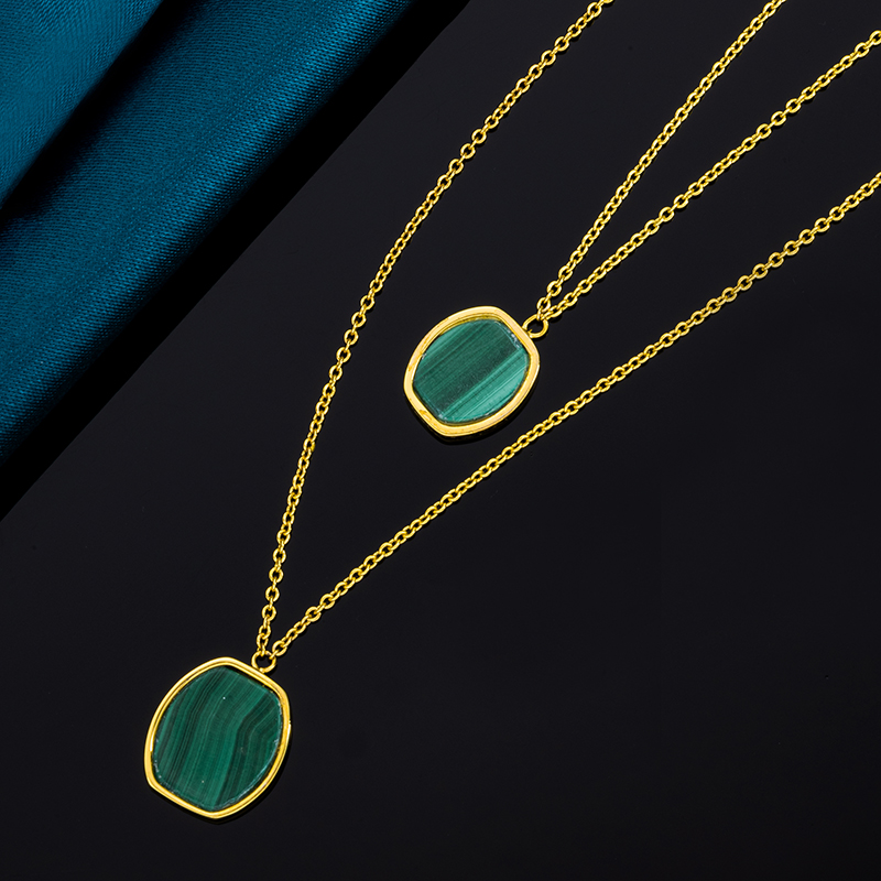 Geometric Square Malachite Layered Necklace
