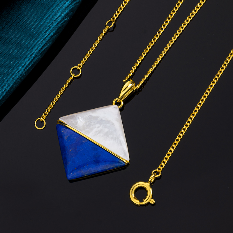 925 Silver Lapis & Pearl Geometric Square Necklace