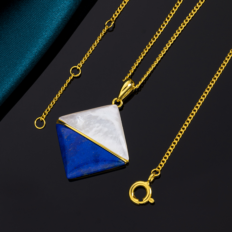 925 Silver Lapis & Pearl Geometric Square Necklace