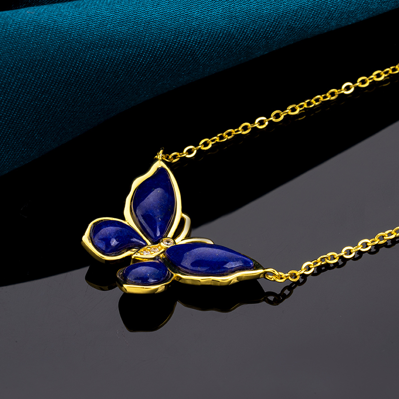 Lapis Lazuli Butterfly Pendant Necklace | Elegant Women's Jewelry