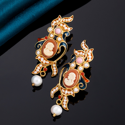 Cameo Vintage Earrings: Maillard Aesthetic Design