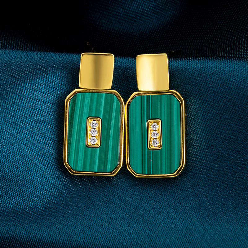 Natural Malachite Perfume Bottle Earrings - Fashion Studs