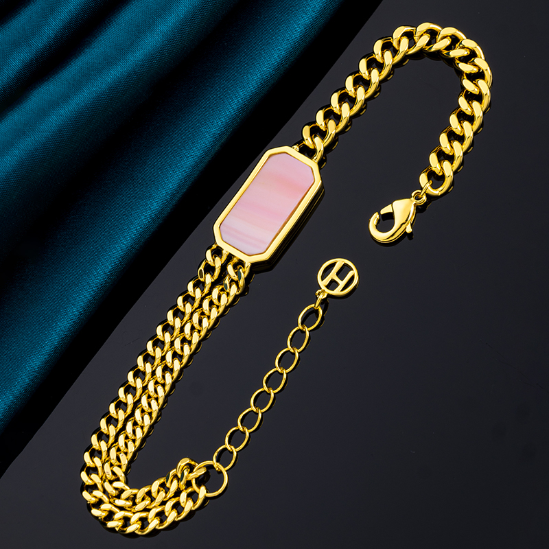 Pink Conch Square Cuban Chain Bracelet for Women
