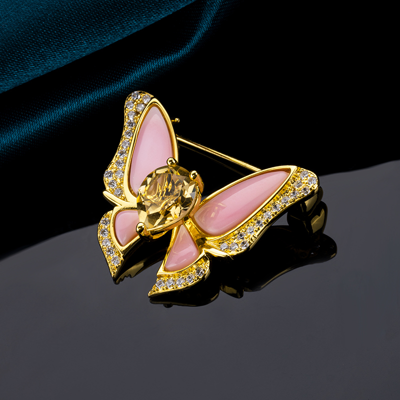 Luxury Pavé Butterfly Brooch: Natural Queen Conch