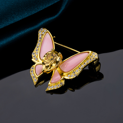 Luxury Pavé Butterfly Brooch: Natural Queen Conch