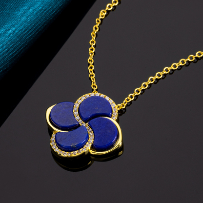 Elegant Lapis Lazuli Four Leaf Clover Necklace