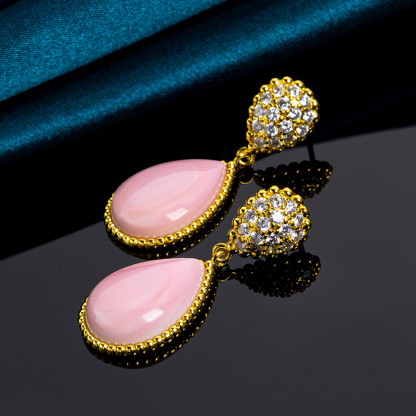 Natural Queen Conch Teardrop Earrings | Pavé Diamonds