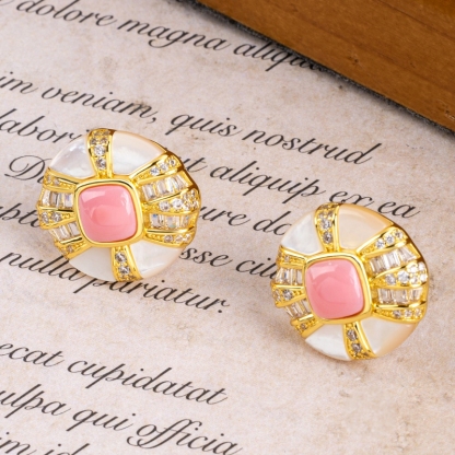 Premium Round Earrings - Oceanic Conch & White MOP, Handcrafted