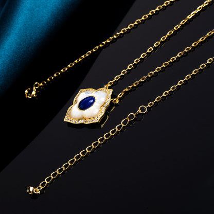 Luxe Blossom Choker - Lapis Lazuli Inlay Pendant, Celestial Gift for Her