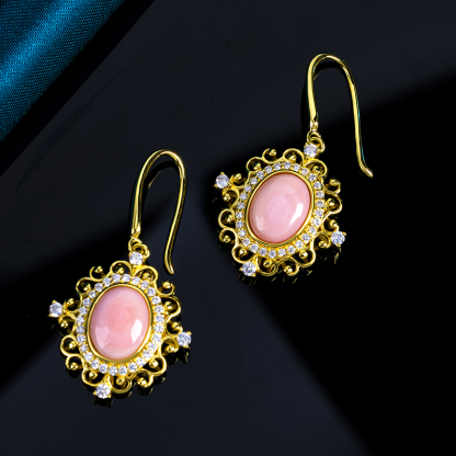 French Chic Queen Conch Drop Earrings | Gold Plated, Lace Design