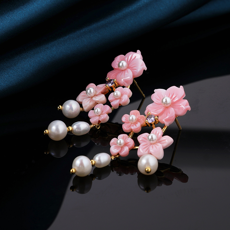 Pink Carved Conch Flower Earrings - Fashion Vintage Elegance