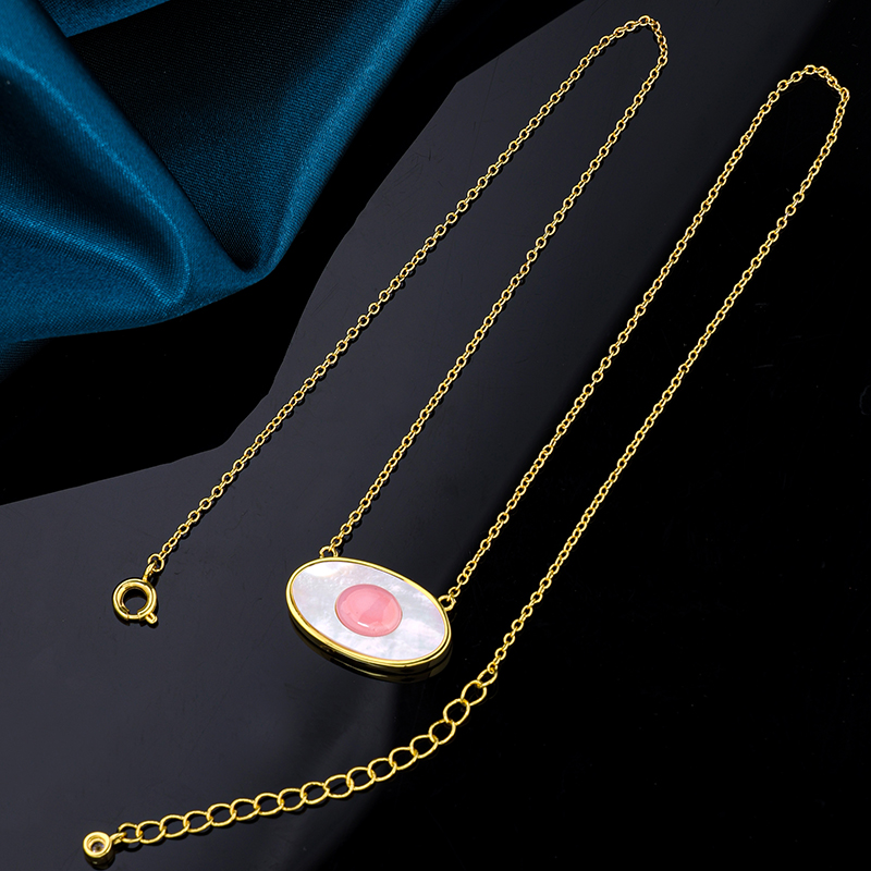 Natural Queen Conch Mother of Pearl Evil Eye Necklace (Unique Design)