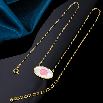 Natural Queen Conch Mother of Pearl Evil Eye Necklace (Unique Design)