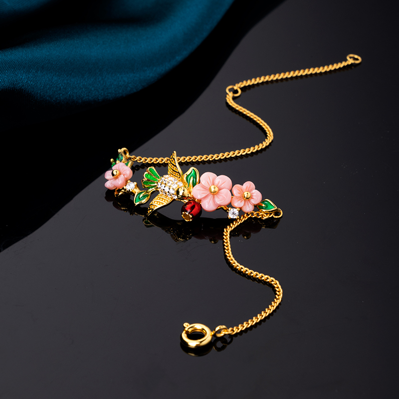 Pink Queen Conch Bracelet: Carved Plum Blossom & Birds | Women