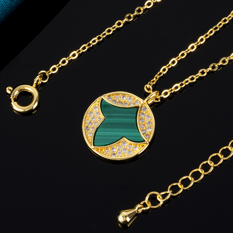 Natural Malachite - Maple Leaf Necklace, Women's Delicate Collarbone Chain