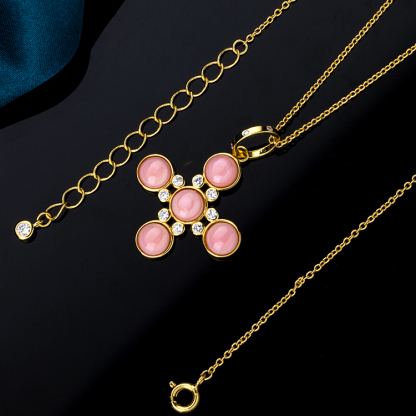 Natural Queen Conch Pink Cross Necklace | Exquisite Unique Pendant