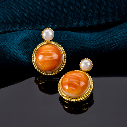 2025 Bestselling Natural Spiny Oyster Shell Round Studs - Glamorous Inlaid Earrings for Sweet Style, Hypoallergenic Wholesale Jewelry with Bulk Order Discounts