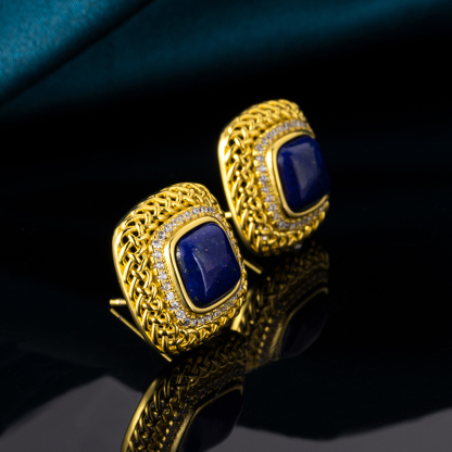 Lapis Lazuli Cube Earrings – Heirloom-Worthy Mesh Design for the Discerning Collector