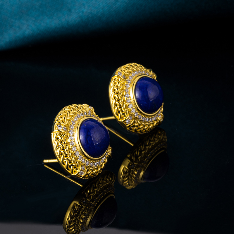 Natural Lapis Lazuli Round Earrings – Vintage Opulence Meets Modern Minimalism