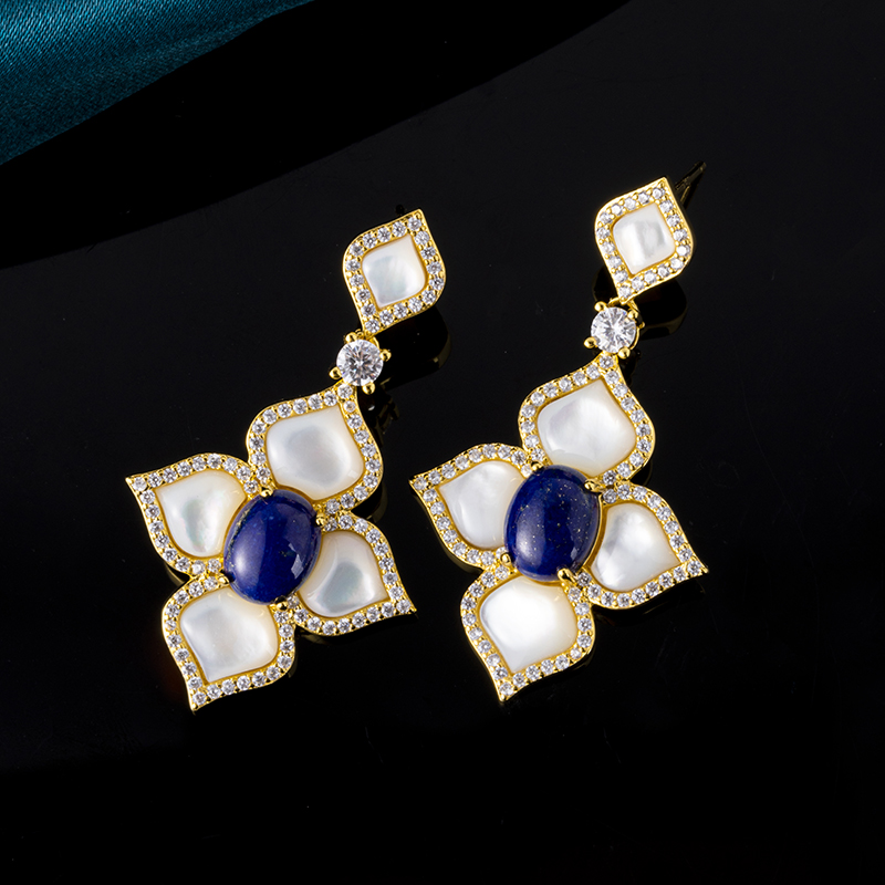 Natural Lapis & Pearl Studs – 18K Gold Plated Heirloom for Everyday Radiance
