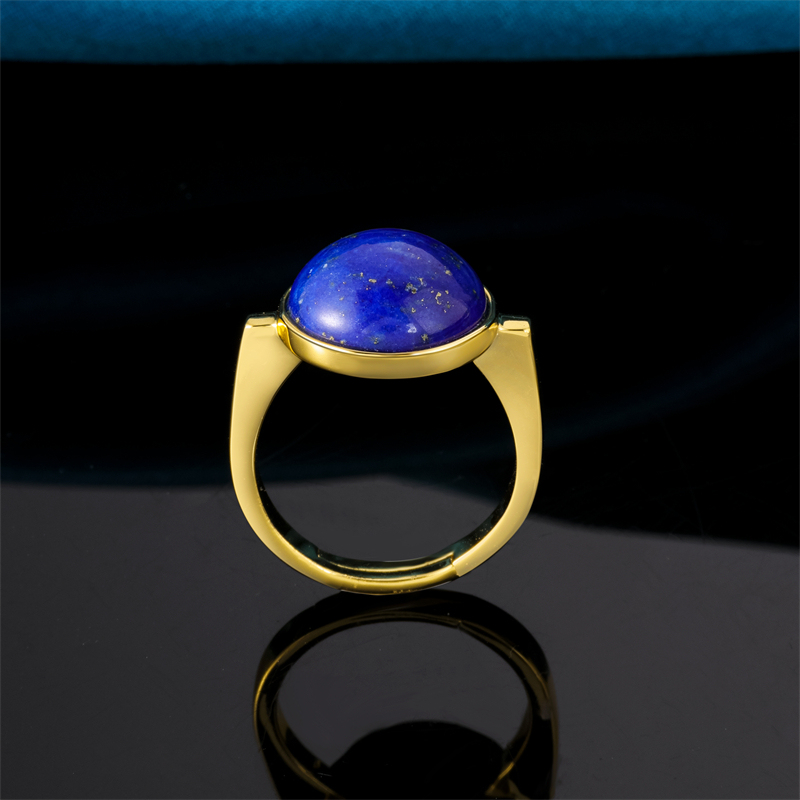 Natural Raw Lapis Lazuli Minimalist Ring – 18K Gold Plated Niche Design Women's Index Finger Jewelry