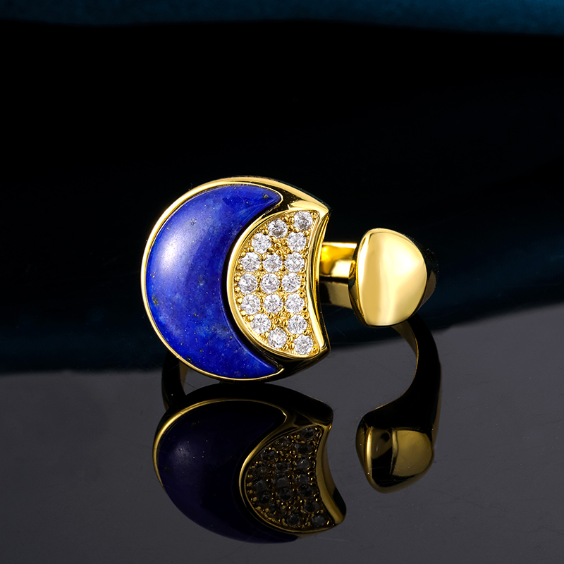 Adjustable Lapis Lazuli Moon Ring – A Starry Gift for the Unconventional