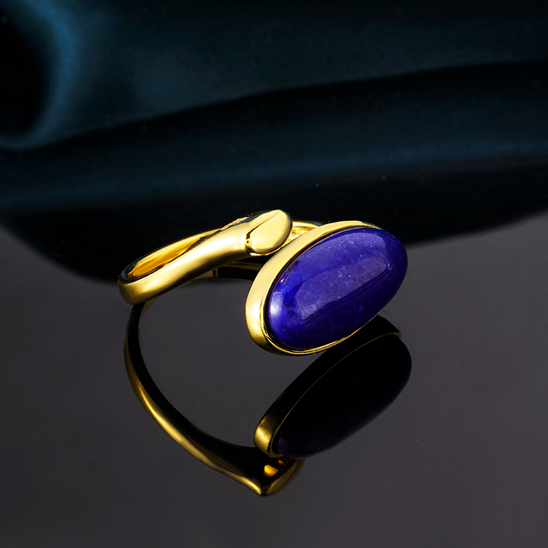 Adjustable Oval Lapis Lazuli Ring - Natural Stone Stackable Jewelry with Open Band