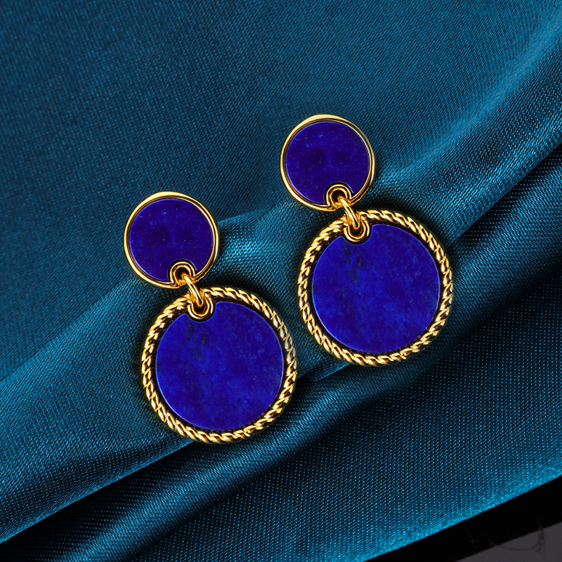 Lapis Lazuli Round Earrings | Baroque-inspired Vintage Drops & Studs – Handcrafted Luxury Jewelry with Artisan Elegance