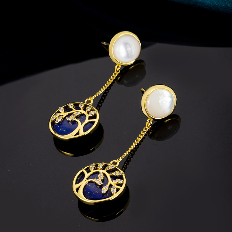 French Court-Style Lapis Lazuli Earrings | Genuine Gemstone Drops & Studs with Ornate Settings – Haute Couture Jewelry of Timeless Grandeur