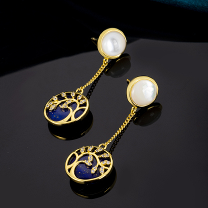 French Court-Style Lapis Lazuli Earrings | Genuine Gemstone Drops & Studs with Ornate Settings – Haute Couture Jewelry of Timeless Grandeur