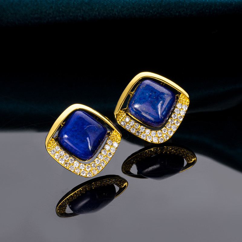 Lapis Lazuli Square Studs - Modern Minimalist Jewelry