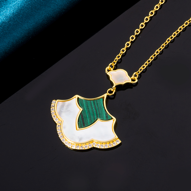 Natural Malachite & Mother of Pearl Mini Dress Necklace - Whimsical Feminine Jewelry with Artisan Charm (Dainty Everyday Elegance) ﻿