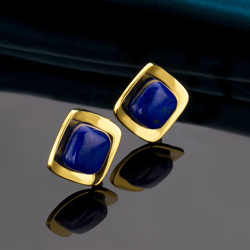Minimalist Lapis Lazuli Stud Earrings | Geometric Square Design Jewelry