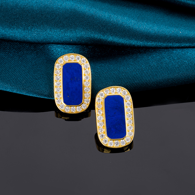 Deep Blue Lapis Square Earrings – Timeless Sterling Silver Studs for Women