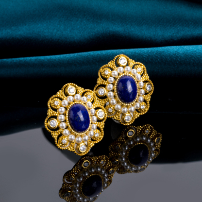 French Style Lapis Lazuli Vintage Stud Earrings