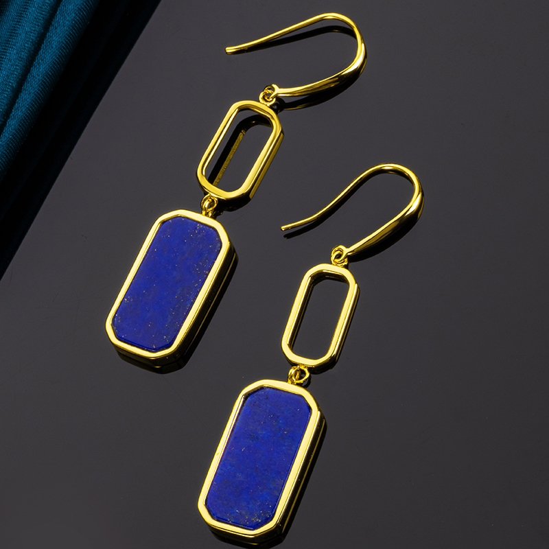 Natural Lapis Lazuli Square Dangle Earrings 