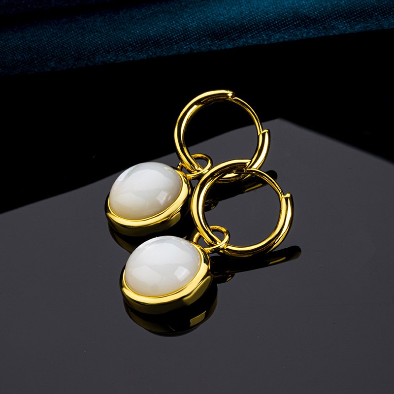 Iridescent Mother of Pearl Dangle Earrings - Valentine's Day Luxury Gift with Gold Plated Chain