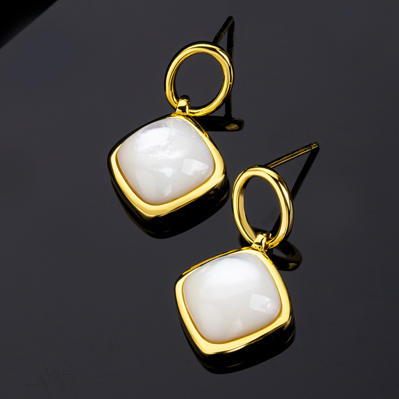Natural Mother of Pearl Square Earrings - Modern Minimalist Jewelry